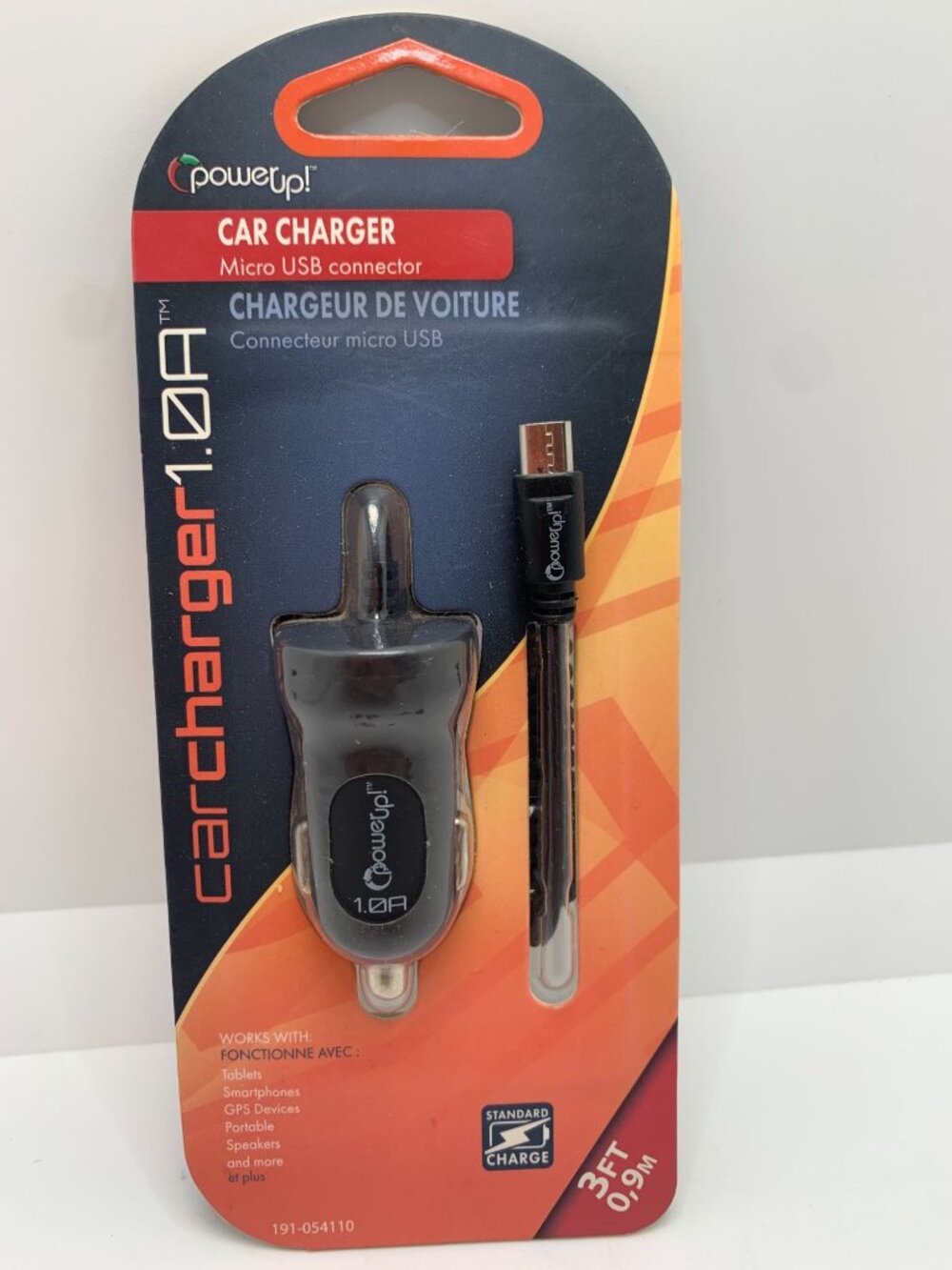 PowerUp! Car Charger 1.0A Micro USB Connector With Coiled Cable 3ft Black